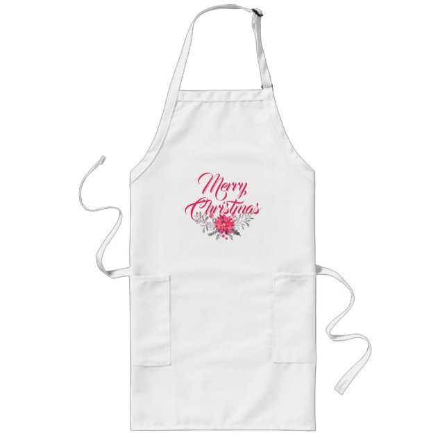 Christmas Bouquet & Merry Christmas Typography Long Apron (Front)