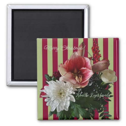 Christmas bouquet striped background  custom text magnet