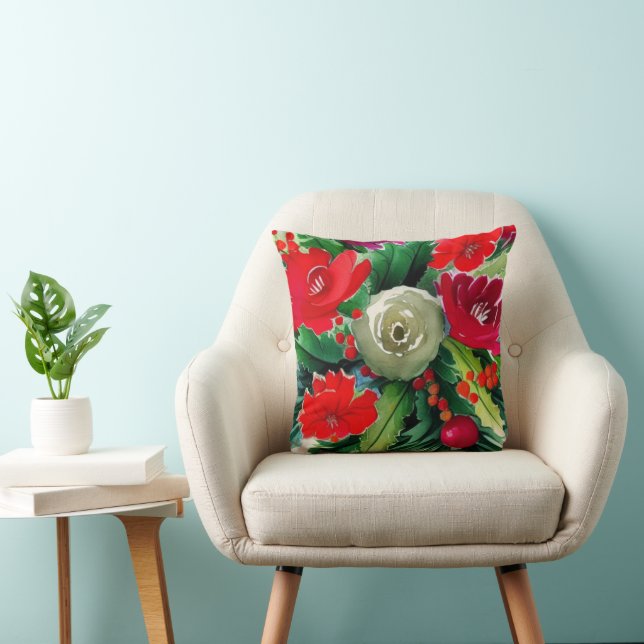 Christmas Bouquet Throw Pillow (Chair)