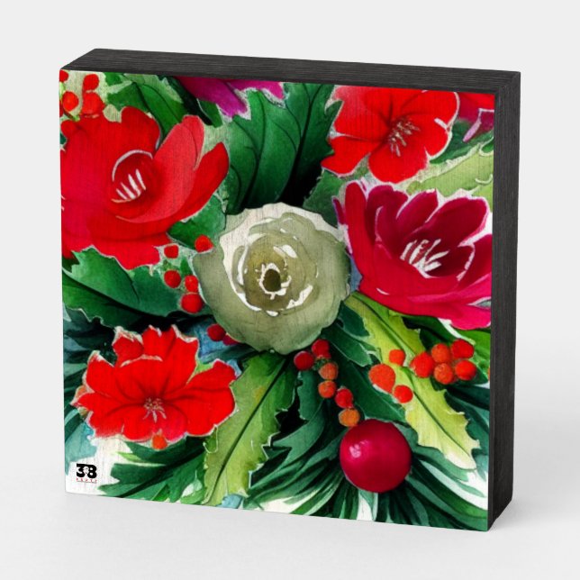 Christmas Bouquet Wooden Box Sign (Angled Horizontal)