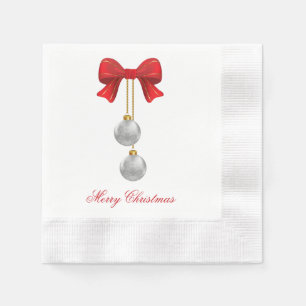 Christmas Bow and Balls Paper Coined Cocktail Napkins