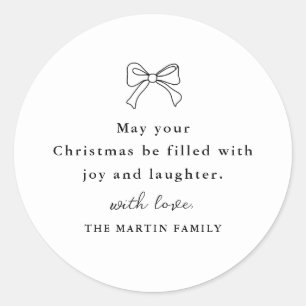 Christmas Bow Black and White Personalized Holiday Classic Round Sticker