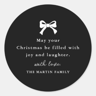Christmas Bow Black and White Personalized Holiday Classic Round Sticker
