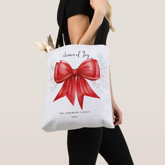 Christmas Bow Charm Tote Bag (Close Up)