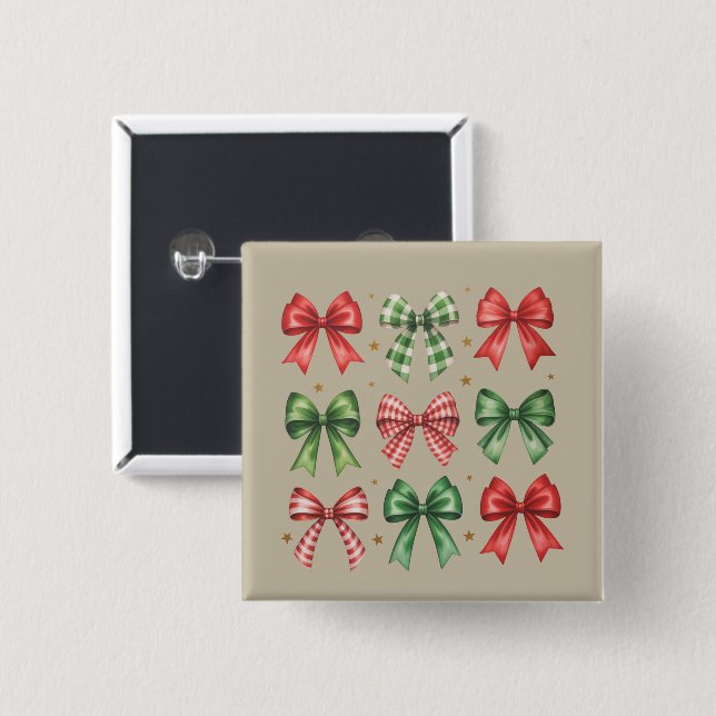 Christmas Bow Coquette Cute Christmas Holiday Button (Front & Back)