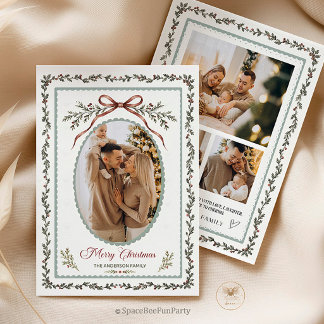 Christmas Bow Family Photo Card invitation