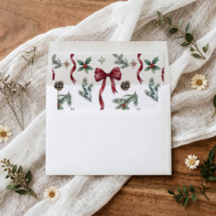 Christmas Bow Greenery Watercolor Ribbons Envelope Liner