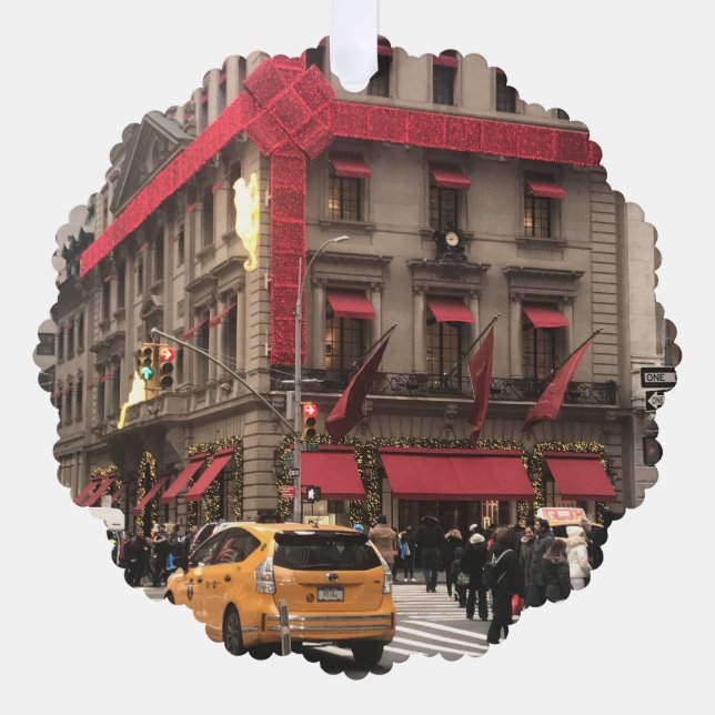 Christmas Bow on Fifth Avenue New York City NYC Ornament Card (Front)