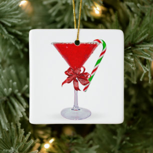Christmas Bow On Martini Cocktail Ceramic Ornament