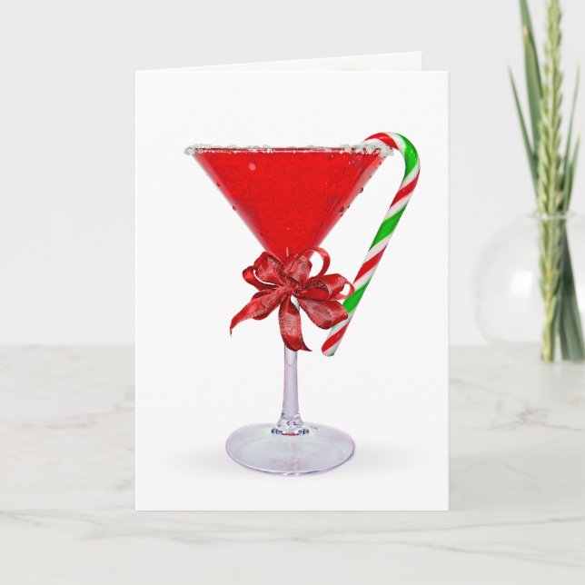 Christmas Bow On Martini Cocktail Holiday Card (Front)