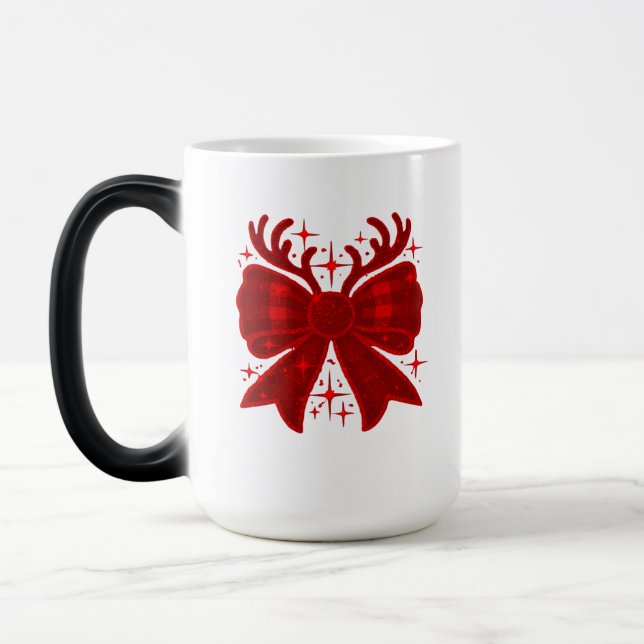 Christmas Bow Plaid Pattern Red Color Morph Mug (Left)