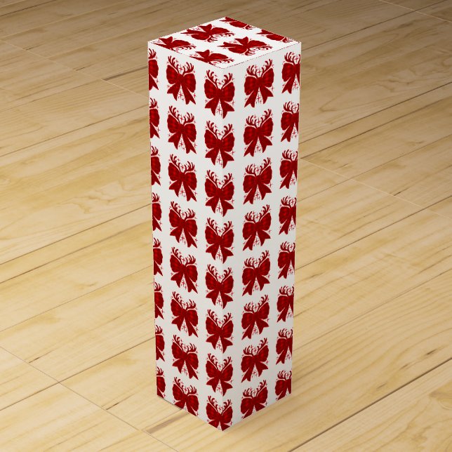 Christmas Bow Plaid Pattern Red Merry Christmas Wine Box (Front)