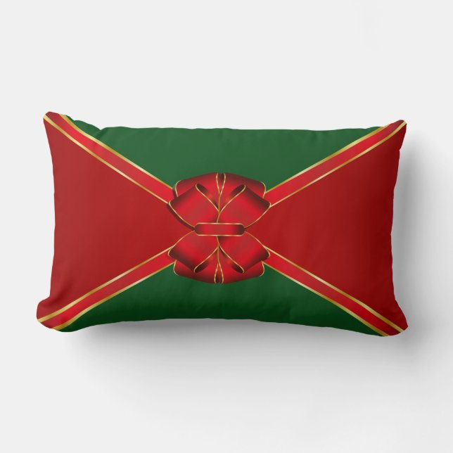 Christmas Bow Red and Green Lumbar Pillow (Front)