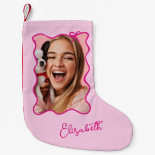 Christmas Bow Wavy Pink Photo Frame Small Christmas Stocking
