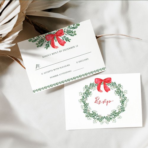 Christmas Bow  Whimsical Holiday Wedding RSVP Card