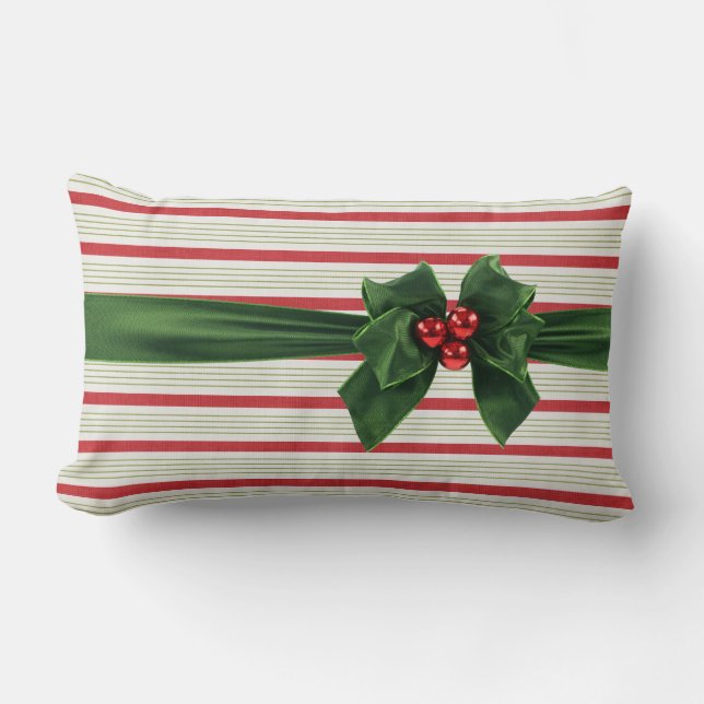 Christmas bow with stripey background lumbar pillow (Front)