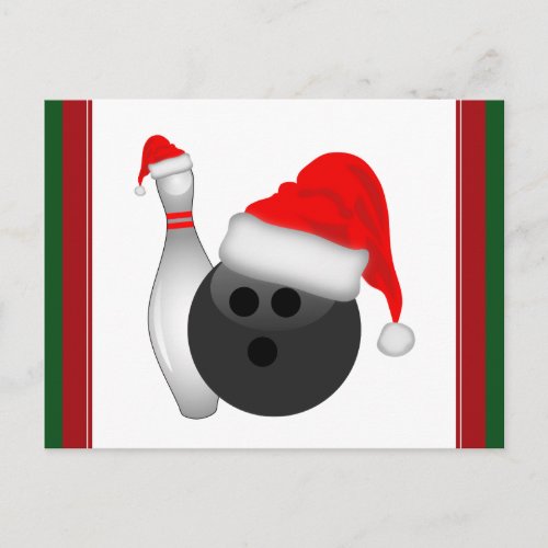 Christmas Bowling Ball and Pin Holiday Postcard
