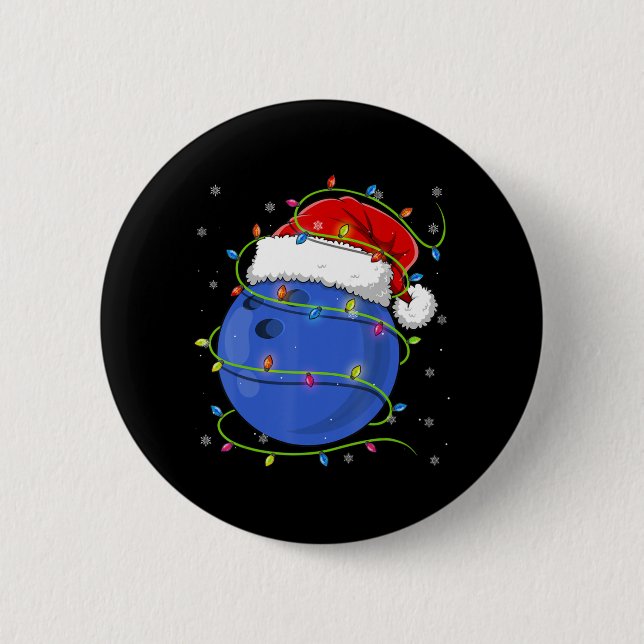 Christmas Bowling Ball Santa Hat Matching Family P Button (Front)