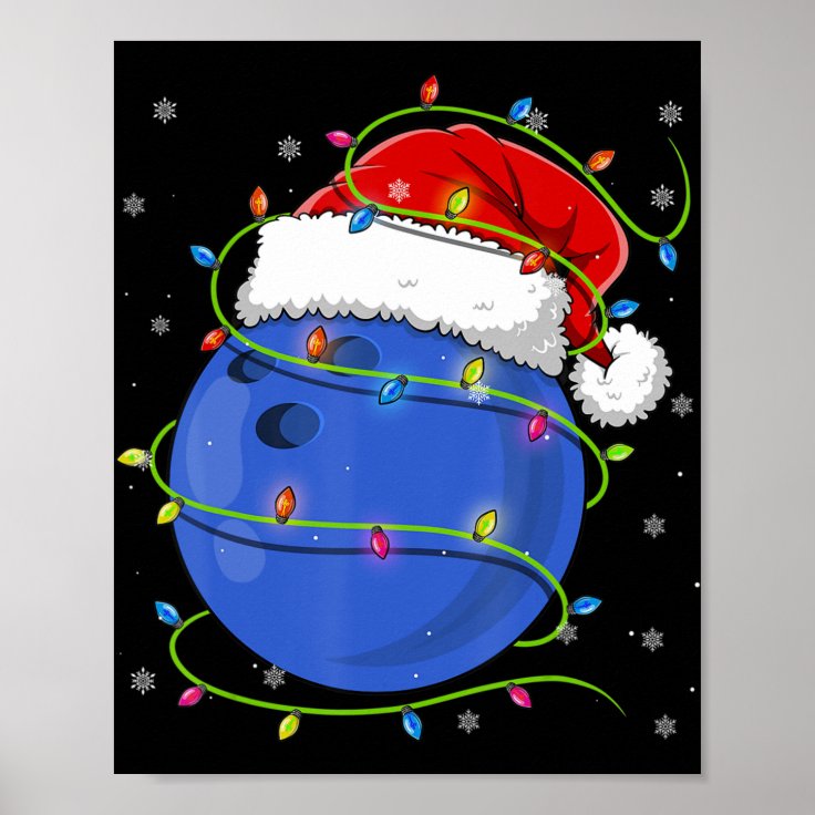 Christmas Bowling Ball Santa Hat Matching Family P Poster | Zazzle