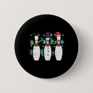 Christmas Bowling Funny Xmas Sports Bowler Men Wom Button