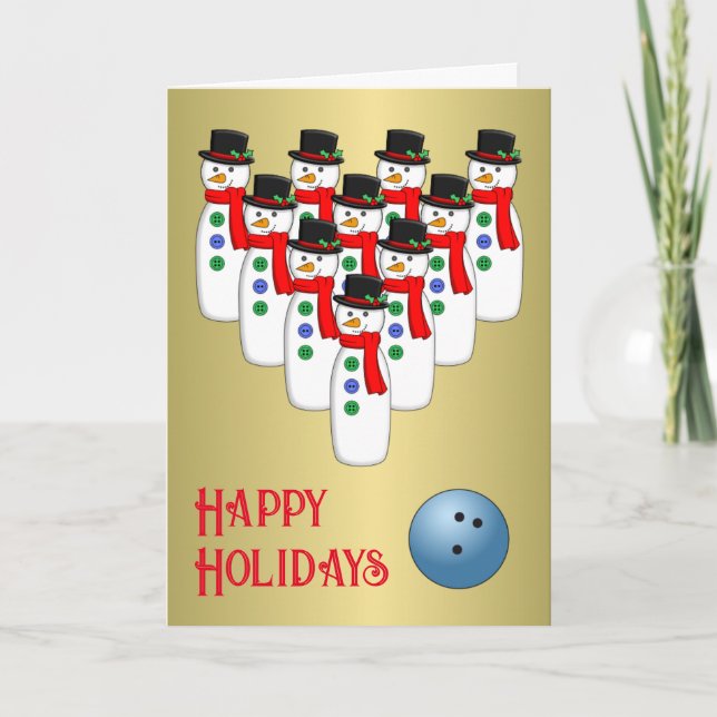 Christmas Bowling Snowmen Folded Holiday Card (Front)