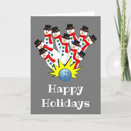Christmas Bowling Snowmen Strike Holiday Card