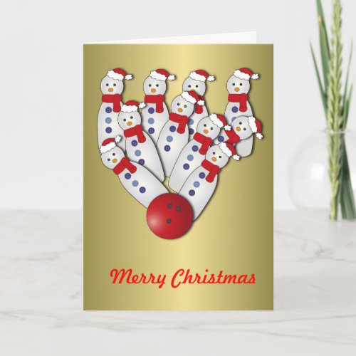 Christmas Bowling Snowmen Strike Holiday Card