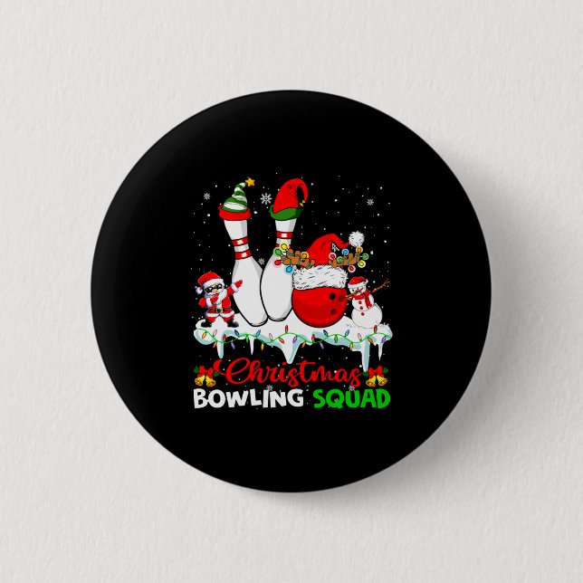 Christmas Bowling Squad Dabbing Santa Elf Bowling  Button (Front)