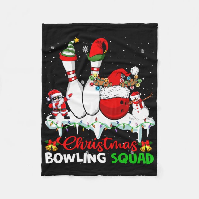 Christmas Bowling Squad Dabbing Santa Elf Bowling  Fleece Blanket (Front)