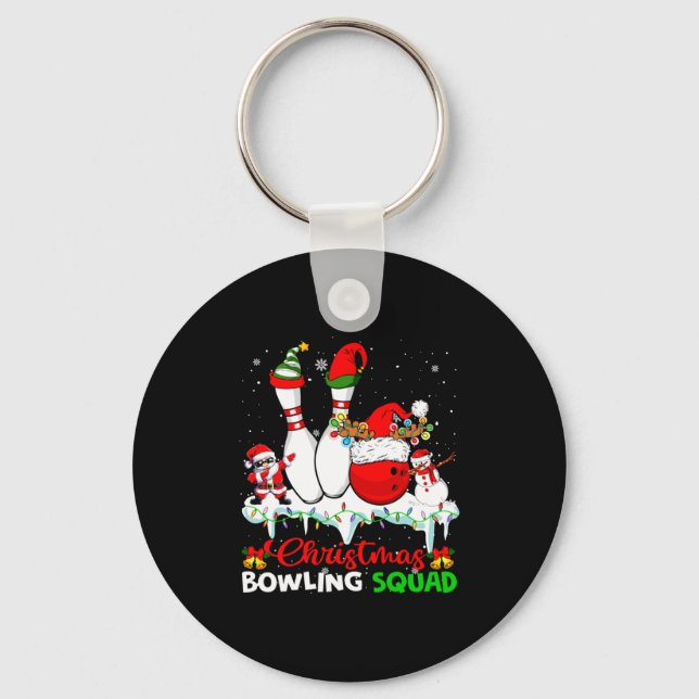 Christmas Bowling Squad Dabbing Santa Elf Bowling  Keychain (Front)