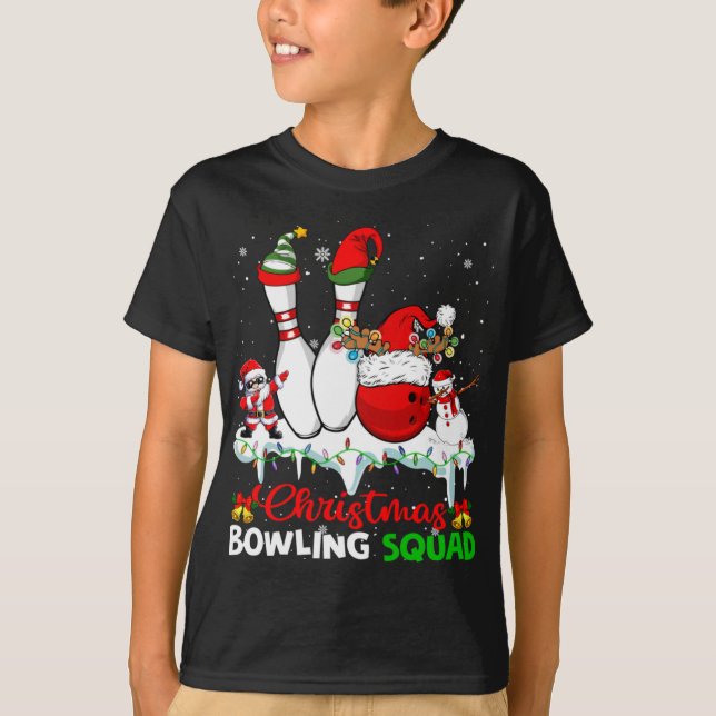 Christmas Bowling Squad Dabbing Santa Elf Bowling  T-Shirt (Front)