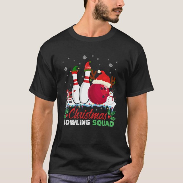 Christmas Bowling Squad Snowman Santa Dabbing T-Shirt (Front)
