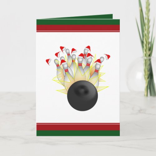 Christmas Bowling Strike Holiday Card