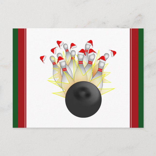 Christmas Bowling Strike Holiday Postcard (Front)