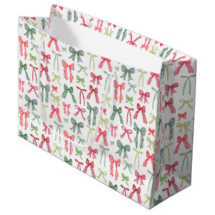 Christmas bows and ribbons green and red large gift bag