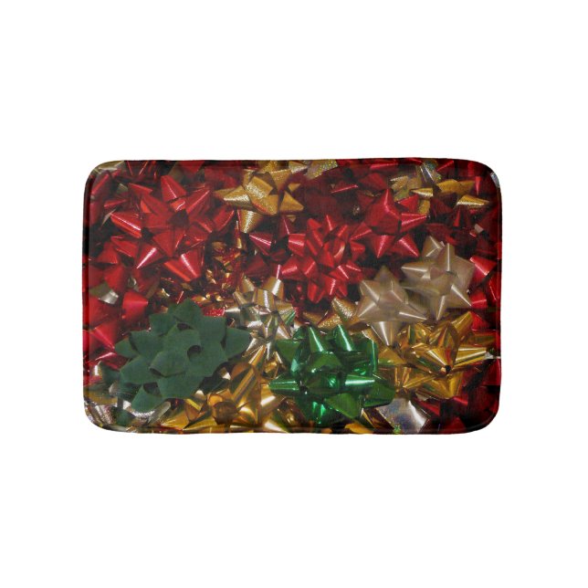 Christmas Bows Colorful Festive Holiday Bath Mat (Front)