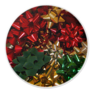 Christmas Bows Colorful Festive Holiday Ceramic Knob