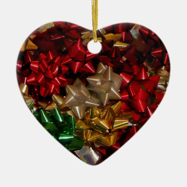 Christmas Bows Colorful Festive Holiday Ceramic Ornament (Front)