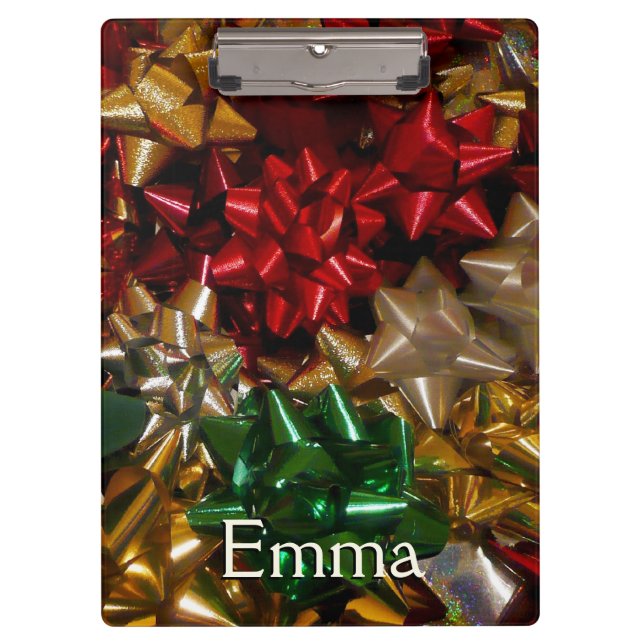 Christmas Bows Colorful Festive Holiday Clipboard (Front)