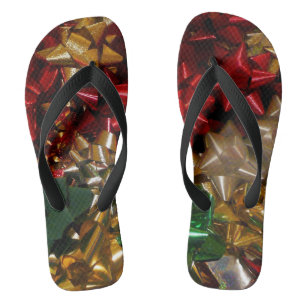 Christmas Bows Colorful Festive Holiday Flip Flops