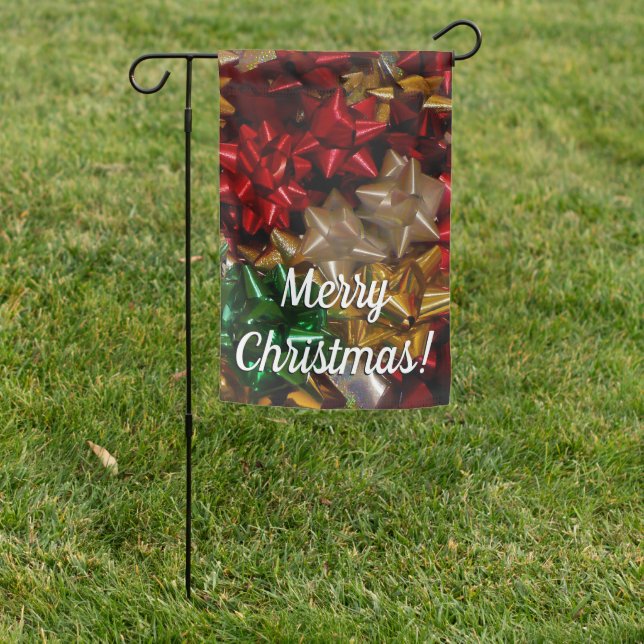 Christmas Bows Colorful Festive Holiday Garden Flag (In SItu)