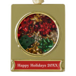 Christmas Bows Colorful Festive Holiday Gold Plated Banner Ornament