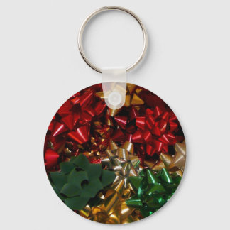 Christmas Bows Colorful Festive Holiday Keychain