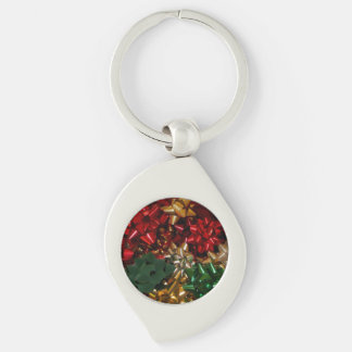 Christmas Bows Colorful Festive Holiday Keychain