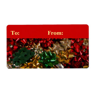 Christmas Bows Colorful Festive Holiday Label
