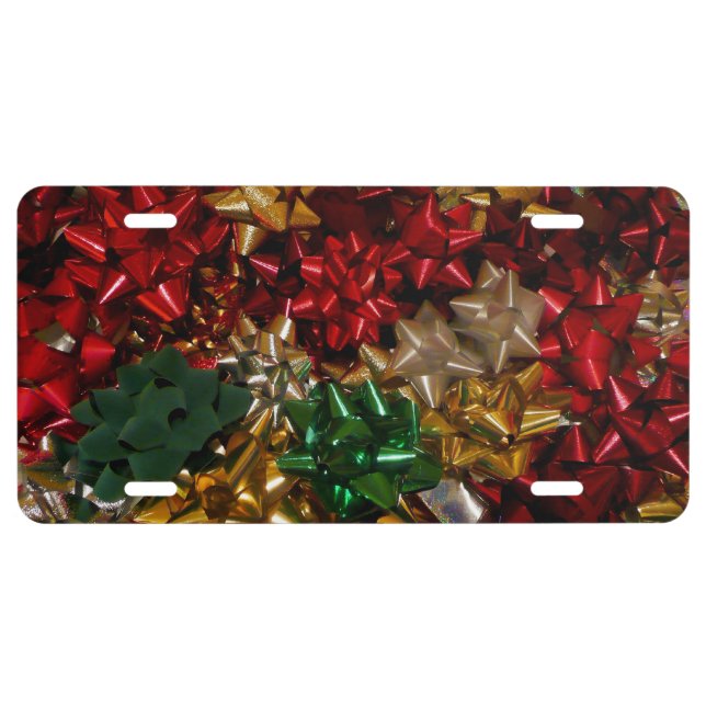 Christmas Bows Colorful Festive Holiday License Plate (Front)