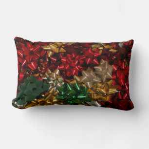 Christmas Bows Colorful Festive Holiday Lumbar Pillow