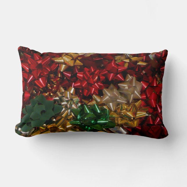 Christmas Bows Colorful Festive Holiday Lumbar Pillow (Front)
