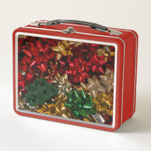 Christmas Bows Colorful Festive Holiday Metal Lunch Box
