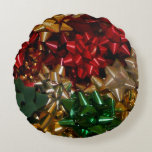 Christmas Bows Colorful Festive Holiday Round Pillow